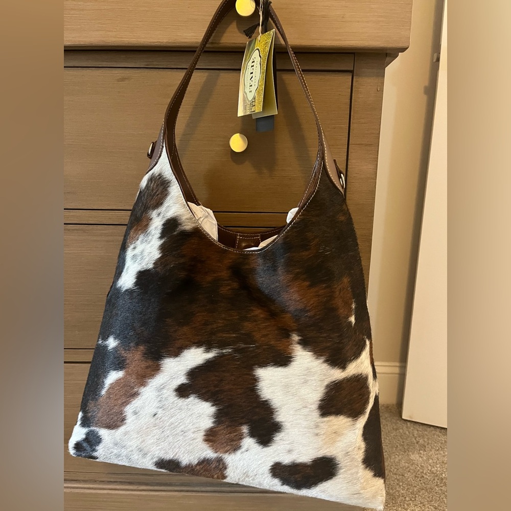 Cavalcanti Made in Italy Cow Animal Hide & Leather Hobo Brooklyn Bag Viral